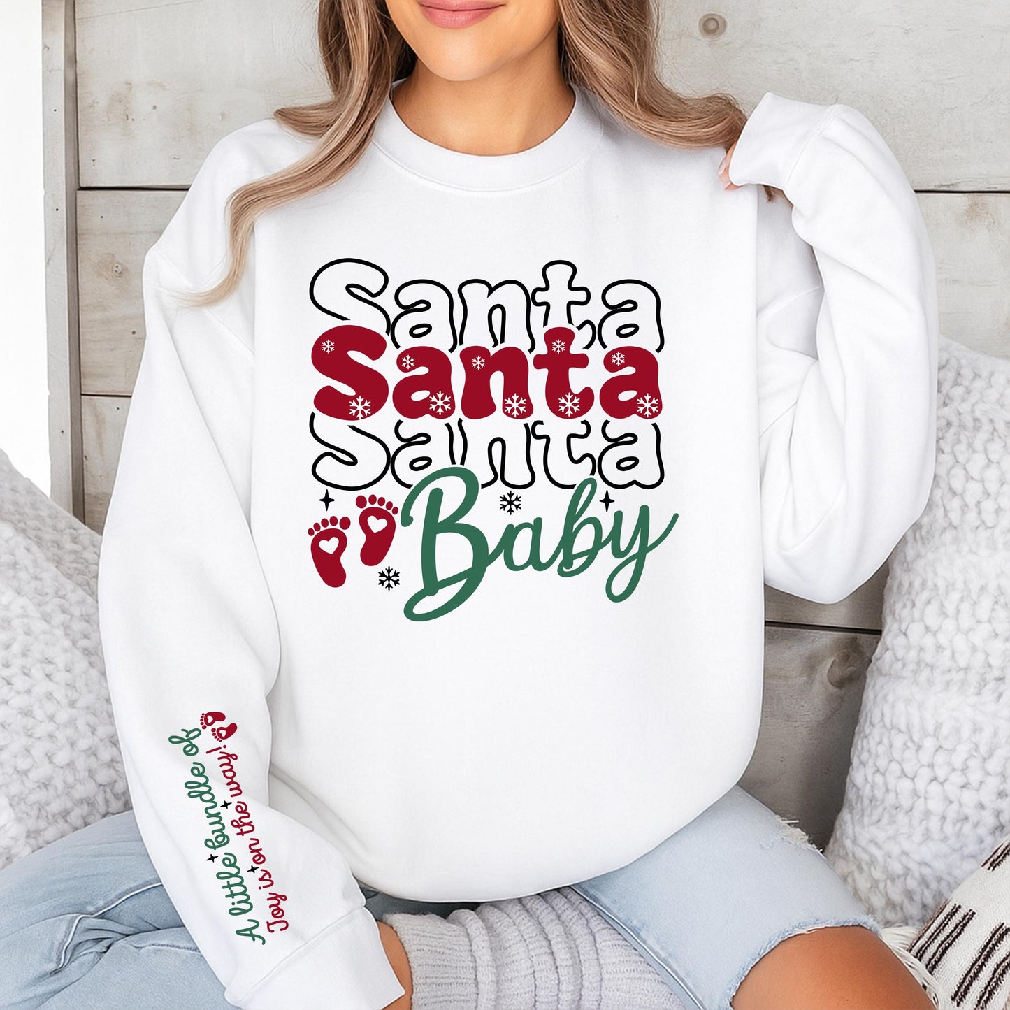 Santa Baby Christmas Pregnancy Sweater for Expecting Mom, "A Little Bundle Of Joy" Holiday Maternity Sweatshirt Gift