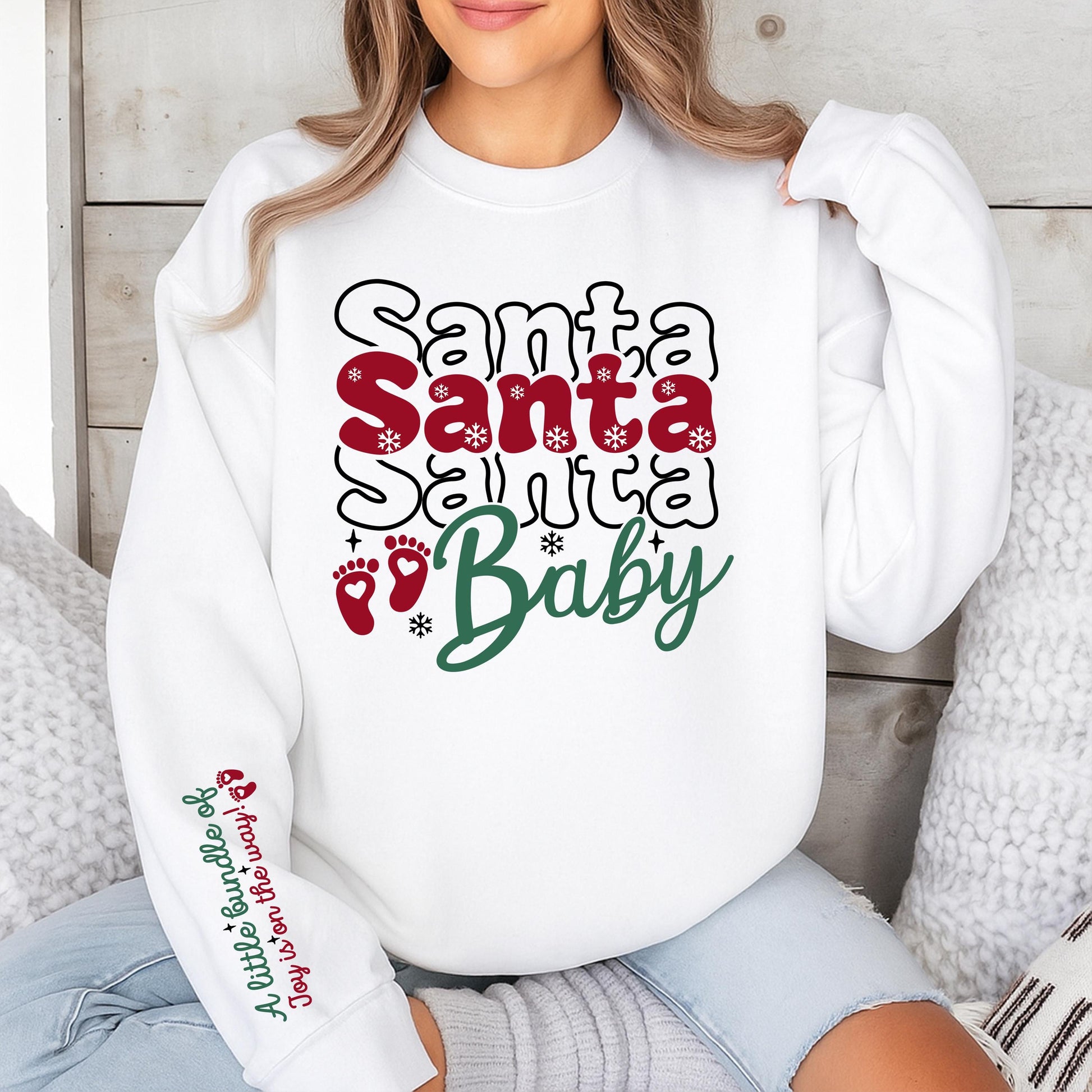 Santa Baby Christmas Pregnancy Sweater for Expecting Mom, "A Little Bundle Of Joy" Holiday Maternity Sweatshirt Gift