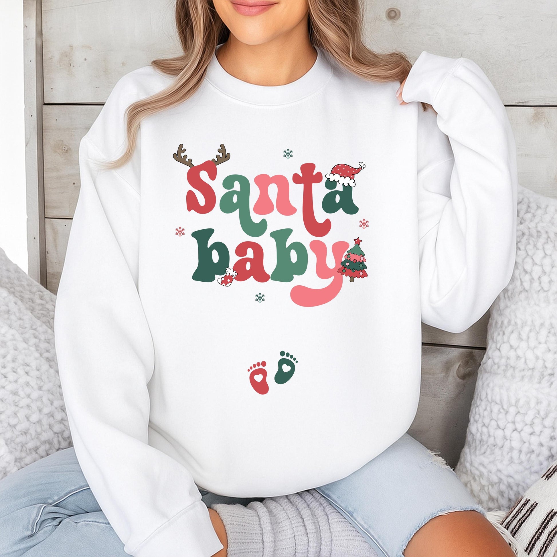 Santa Baby Maternity Christmas Sweater Retro Pregnancy Announcement Sweatshirt Expecting Mom Holiday Outfit Vintage Xmas Baby Reveal Shirt, Comfy 138