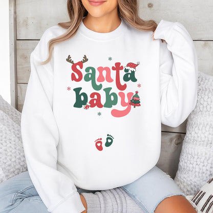 Santa Baby Maternity Christmas Sweater Retro Pregnancy Announcement Sweatshirt Expecting Mom Holiday Outfit Vintage Xmas Baby Reveal Shirt, Comfy 138