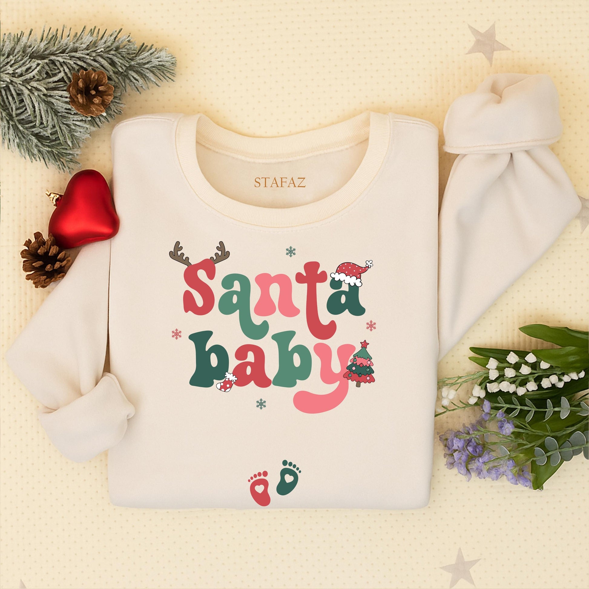 Santa Baby Maternity Christmas Sweater Retro Pregnancy Announcement Sweatshirt Expecting Mom Holiday Outfit Vintage Xmas Baby Reveal Shirt, Comfy 138