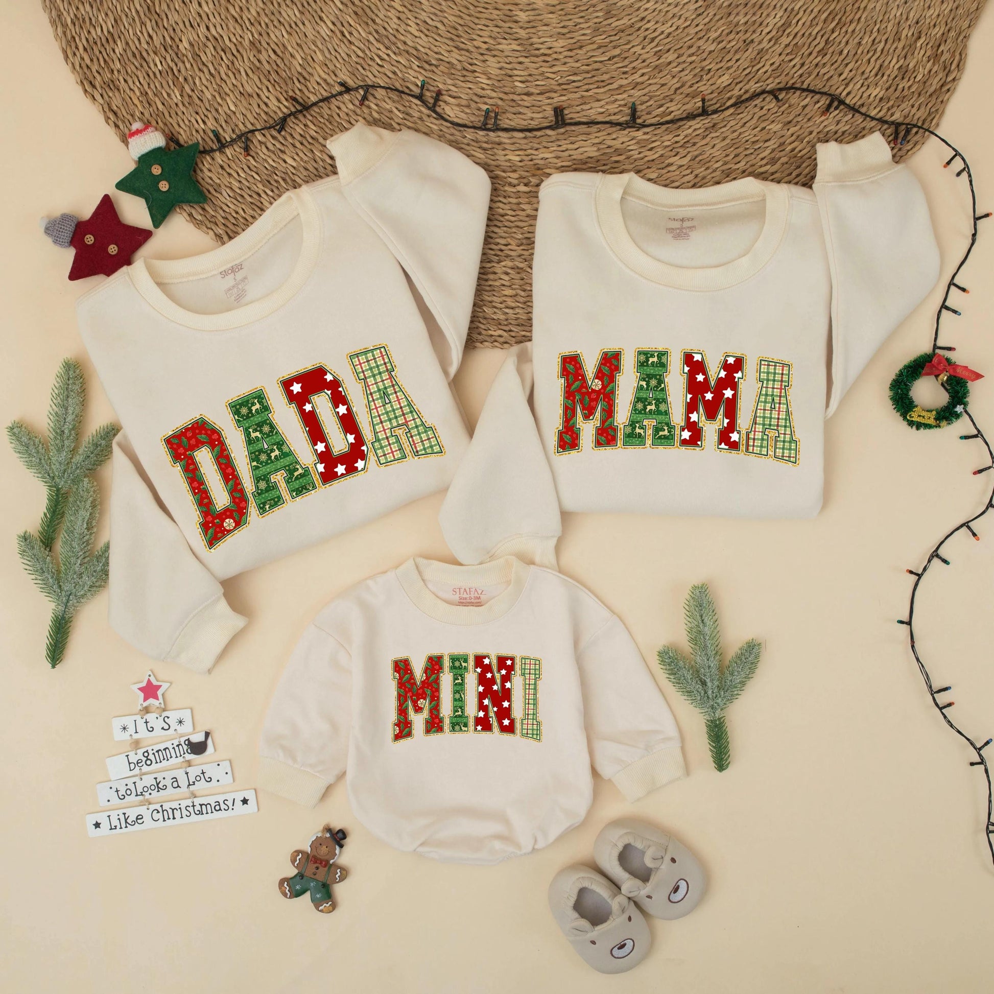 Retro Christmas Family Matching Sweatshirt DADA MAMA MINI Holiday Outfit Xmas Sweater Gift Mom Dad Baby
