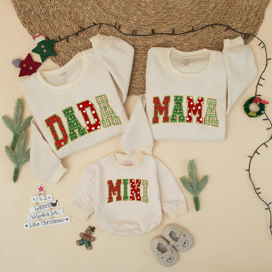 Retro Christmas Family Matching Sweatshirt DADA MAMA MINI Holiday Outfit Xmas Sweater Gift Mom Dad Baby