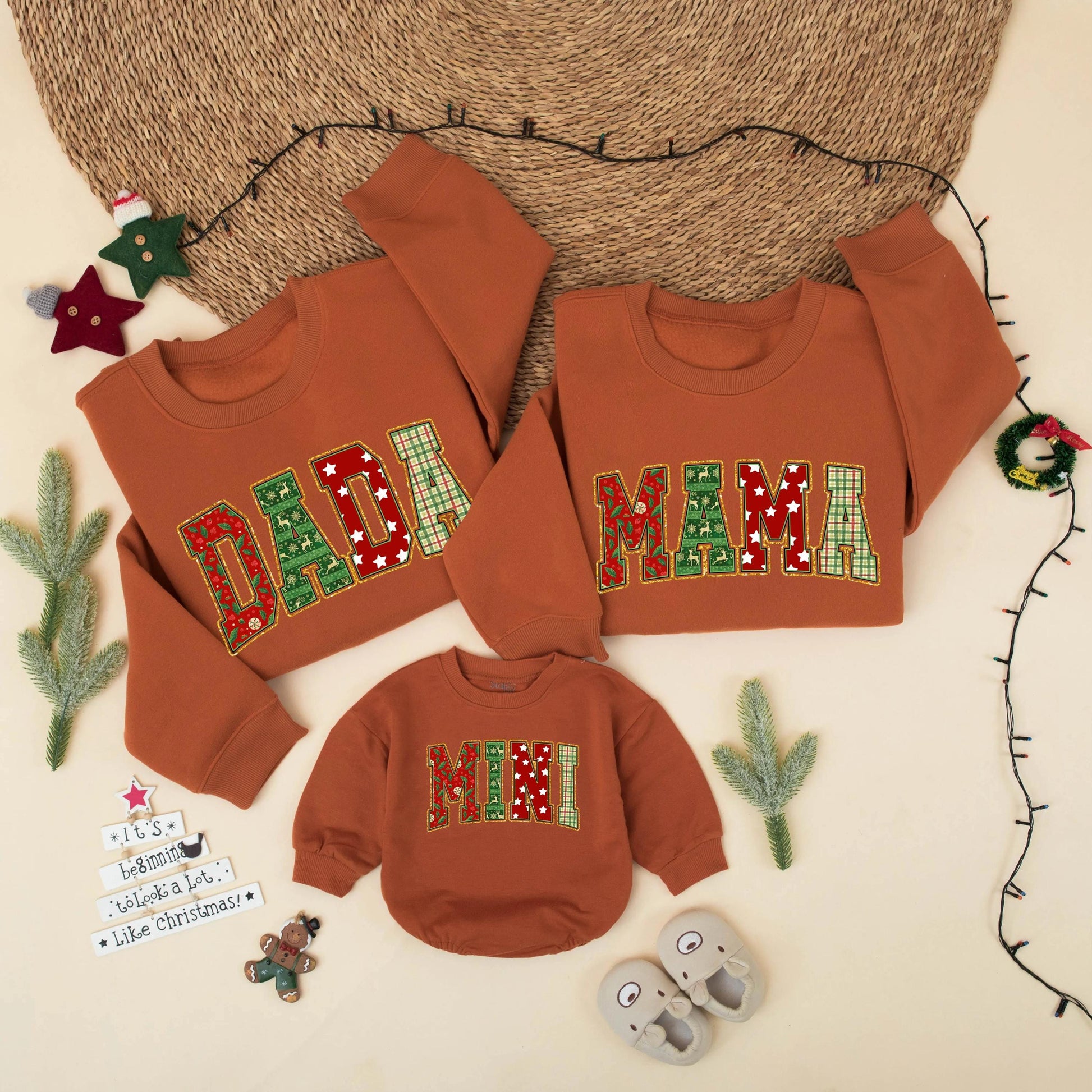 Retro Christmas Family Matching Sweatshirt DADA MAMA MINI Holiday Outfit Xmas Sweater Gift Mom Dad Baby