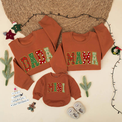 Retro Christmas Family Matching Sweatshirt DADA MAMA MINI Holiday Outfit Xmas Sweater Gift Mom Dad Baby
