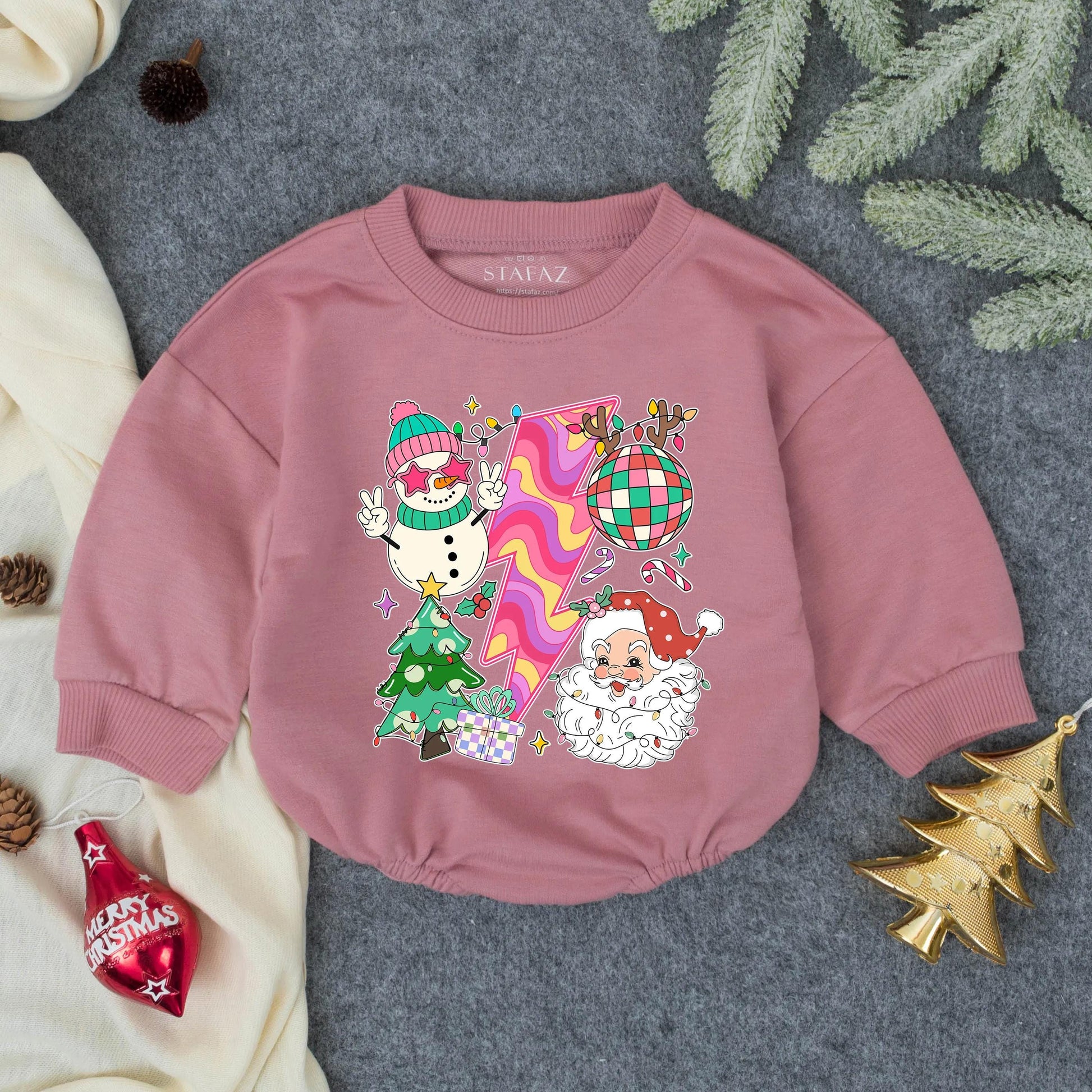 Retro Groovy Christmas Baby Romper 80s Vibe Vintage Holiday Outfit First Christmas Gift Idea Toddler Clothes Bubble Romper Soft and Comfy 137