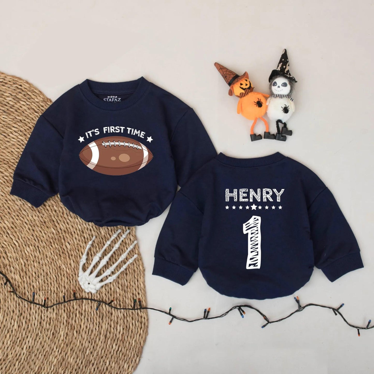 Football First Birthday Romper Set, Touchdown Outfit for Baby Boy, One Year Old Celebration, Gridiron Birthday Party Shirt, Adorable Photo Prop 139