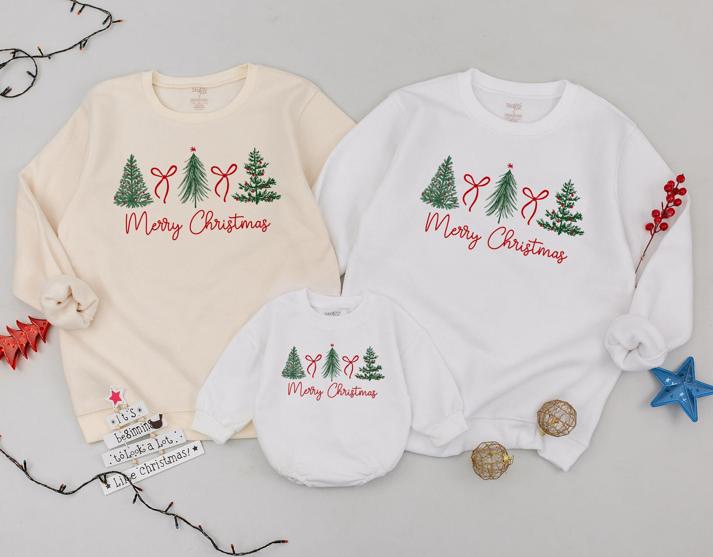 Family Christmas Matching Sweatshirt: Festive Tree & Bow Holiday Sweater, Trendy Xmas Gift Shirt, Merry Christmas Style, Winter Wear 139 chars