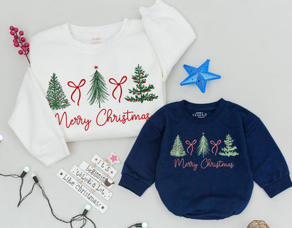Family Christmas Matching Sweatshirt: Festive Tree & Bow Holiday Sweater, Trendy Xmas Gift Shirt, Merry Christmas Style, Winter Wear 139 chars