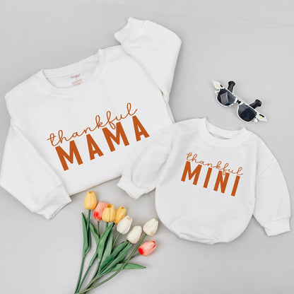 Matching Thankful Mama Fall Sweatshirts for Mom Baby Toddler Kids Cozy Autumn Family Thanksgiving Outfits Mommy and Me Clothes