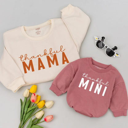 Matching Thankful Mama Fall Sweatshirts for Mom Baby Toddler Kids Cozy Autumn Family Thanksgiving Outfits Mommy and Me Clothes