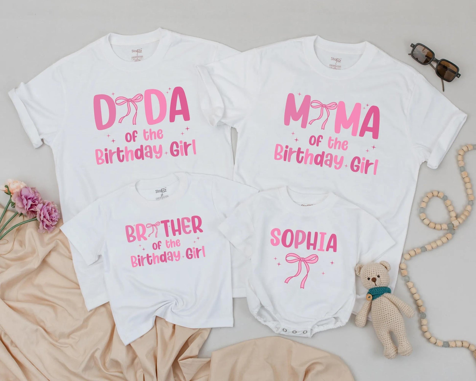Matching Pink Bow 1st Birthday Outfit for the Birthday Girl & Brother, DIDA & SOPHIA Shirts, Party Clothes