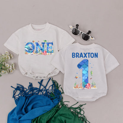 Personalized Braxton's One-der the Sea Birthday Romper: Ocean Theme 1st Birthday Outfit for Baby Boy or Girl, Cake Smash