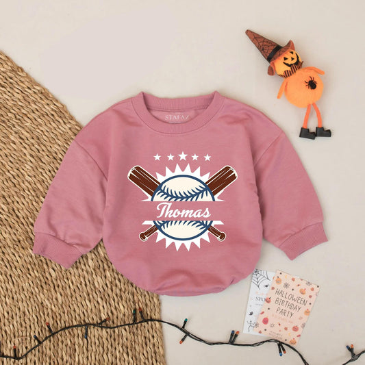 Custom Name Baseball Baby Bodysuit Boy Baseball Romper Bubble Outfit Baseball Season Game Day Gift