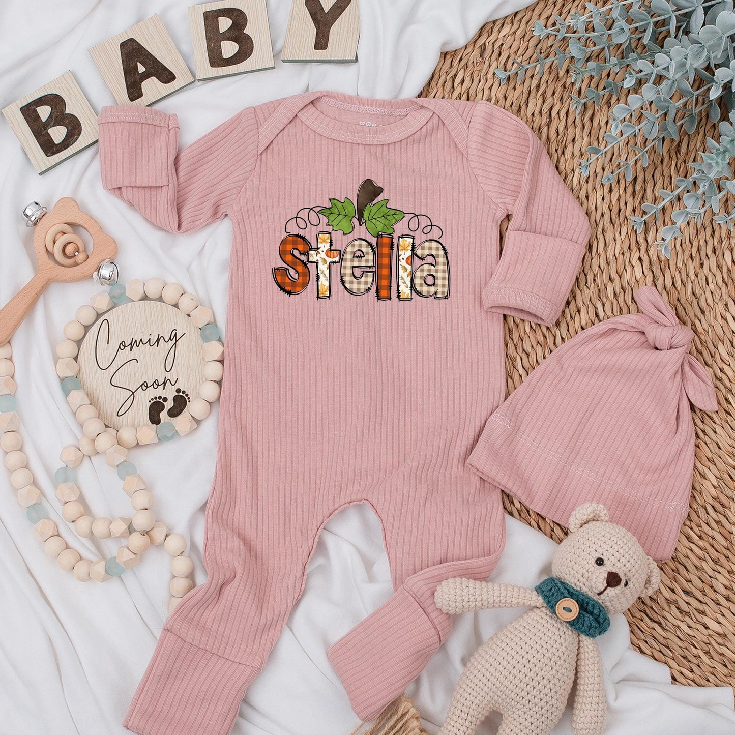 Personalized Name Pumpkin Baby Bodysuit Cute Thanksgiving Outfit Newborn Fall Romper Autumn Baby Girl First Thanksgiving Clothes Gift
