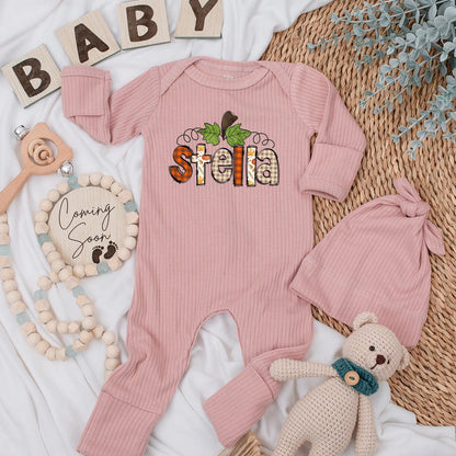 Personalized Name Pumpkin Baby Bodysuit Cute Thanksgiving Outfit Newborn Fall Romper Autumn Baby Girl First Thanksgiving Clothes Gift