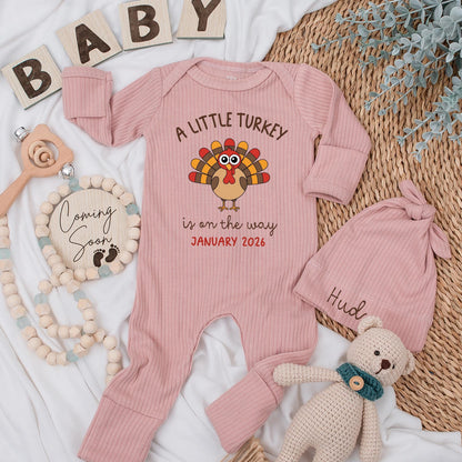 A Little Turkey Is On The Way Baby Bodysuit Cute Cartoon Turkey Fall Newborn Outfit January 2026 Baby Shower Gift First Thanksgiving Coming Home