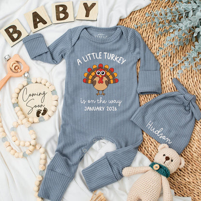 A Little Turkey Is On The Way Baby Bodysuit Cute Cartoon Turkey Fall Newborn Outfit January 2026 Baby Shower Gift First Thanksgiving Coming Home