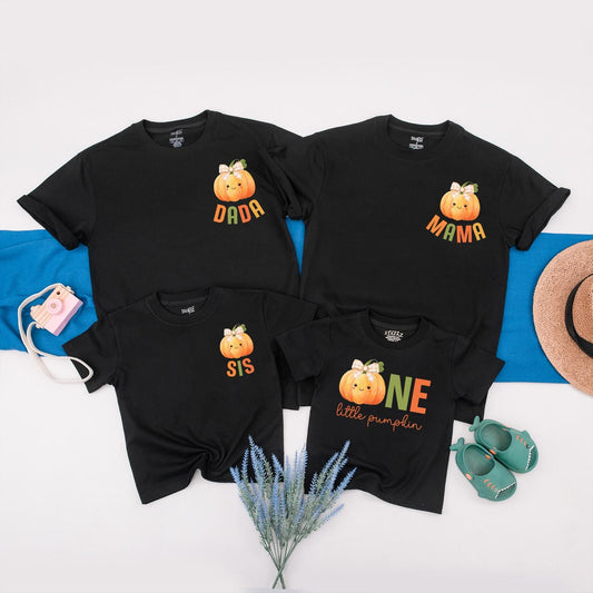 One Little Pumpkin 1st Birthday Shirt, Fall Outfit for Girl or Boy, Mommy and Me Matching Family Tees, Autumn Party, First Birthday Gift (138 chars)
