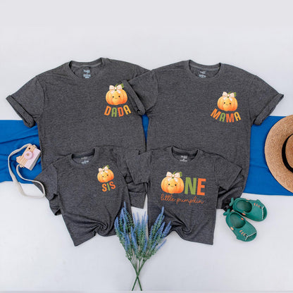 One Little Pumpkin 1st Birthday Shirt, Fall Outfit for Girl or Boy, Mommy and Me Matching Family Tees, Autumn Party, First Birthday Gift (138 chars)
