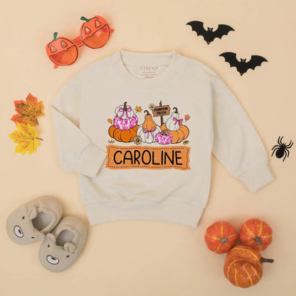 Personalized Pumpkin Patch Baby Outfit Romper, Custom Name Fall Toddler Sweatshirt, Whimsical Pumpkin Season Bodysuit for Girls Boys 138 chars