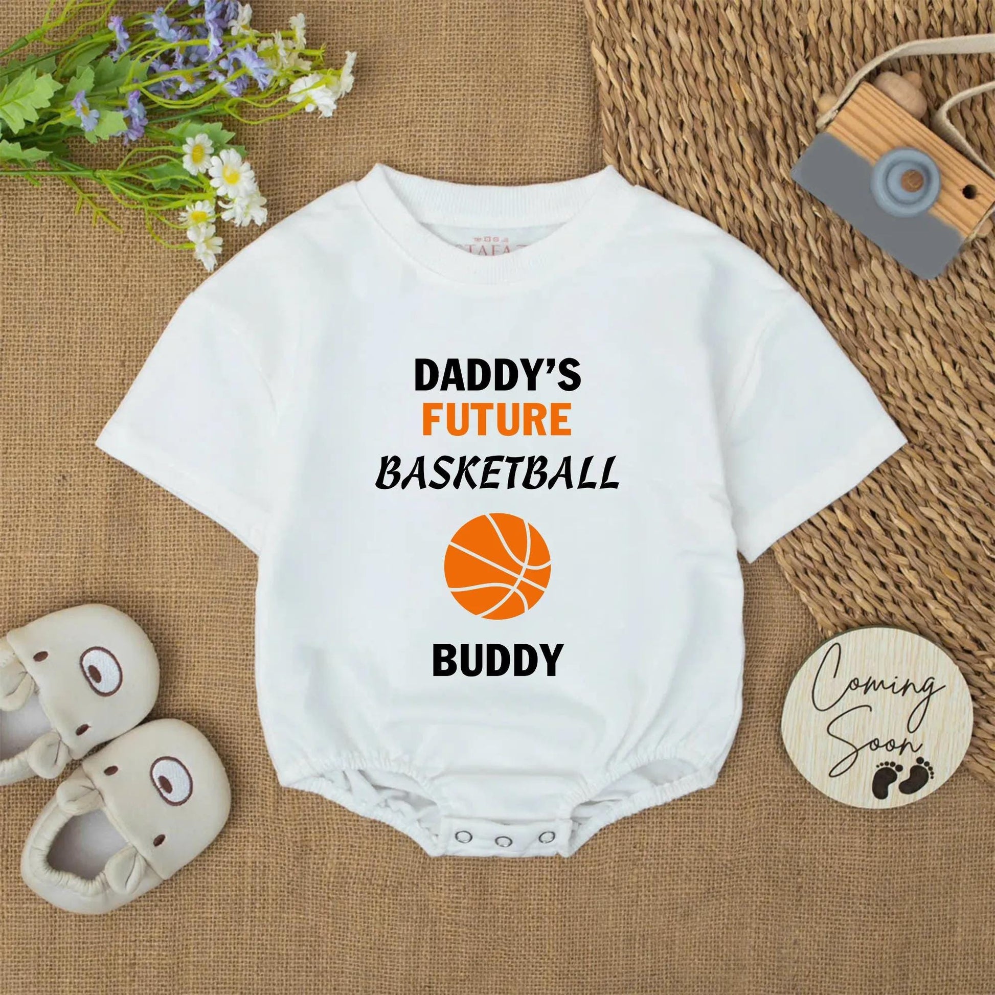 Daddy's Future Basketball Buddy Baby Romper Modern Orange Ball Design Newborn Infant Boy Girl Clothes Soft Cotton Fathers Day Gift
