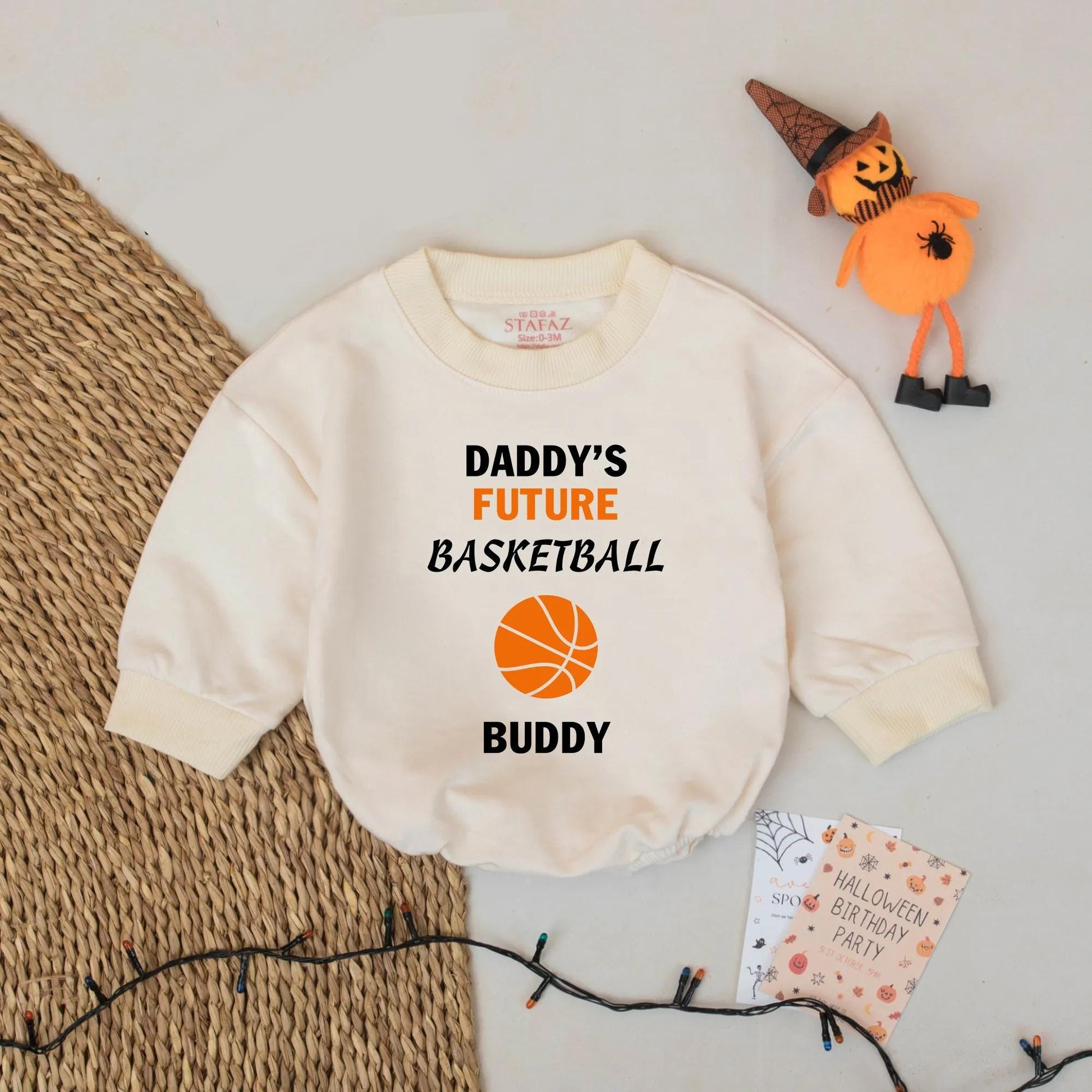 Daddy's Future Basketball Buddy Baby Romper Modern Orange Ball Design Newborn Infant Boy Girl Clothes Soft Cotton Fathers Day Gift