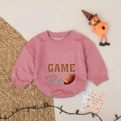 Game Day Football Baby Romper Set - Touchdown Season Outfit, Brown Football Design, Soft Cotton Bodysuit, Football Baby Gift, Adorable Baby Clothes (139 chars)