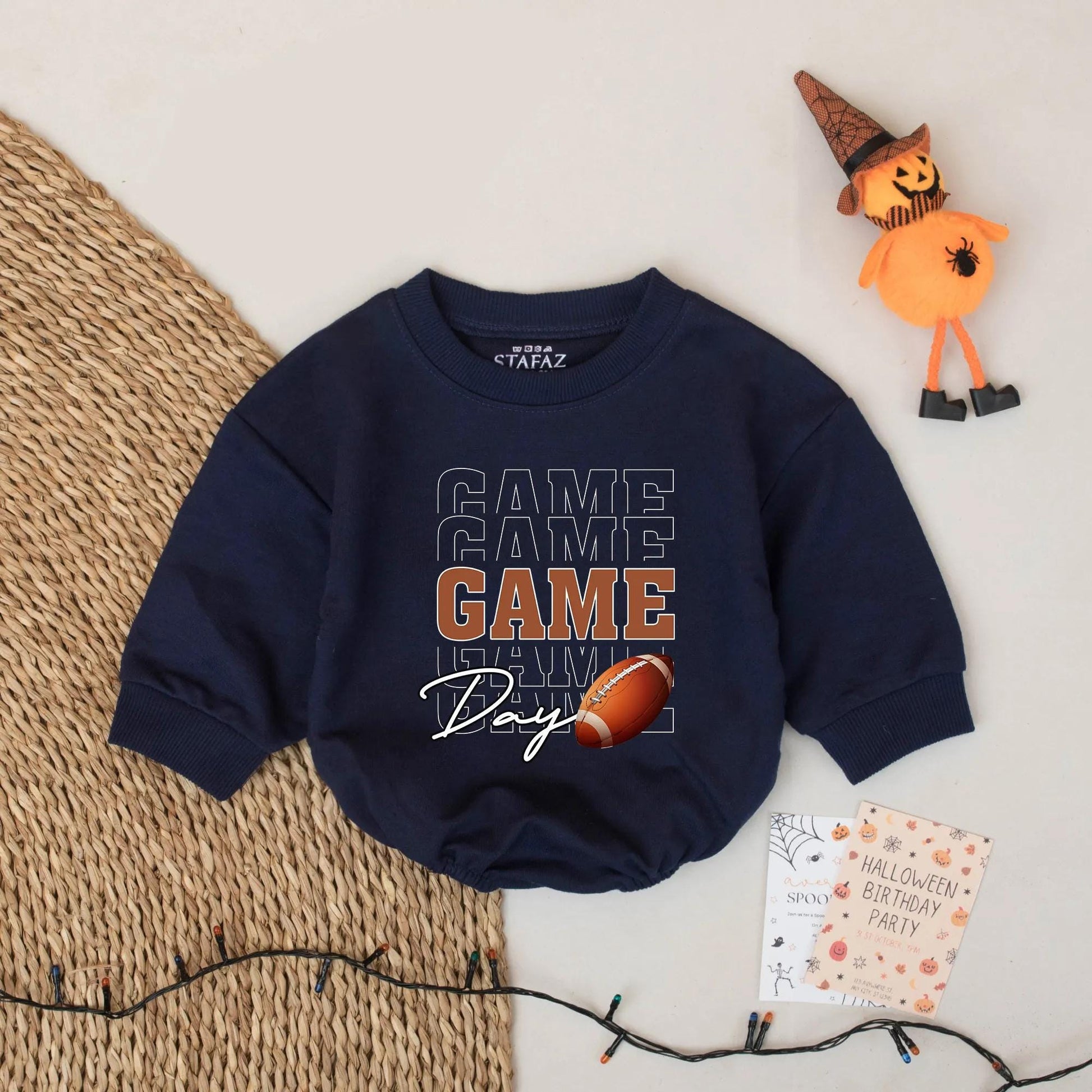 Game Day Football Baby Romper Set - Touchdown Season Outfit, Brown Football Design, Soft Cotton Bodysuit, Football Baby Gift, Adorable Baby Clothes (139 chars)