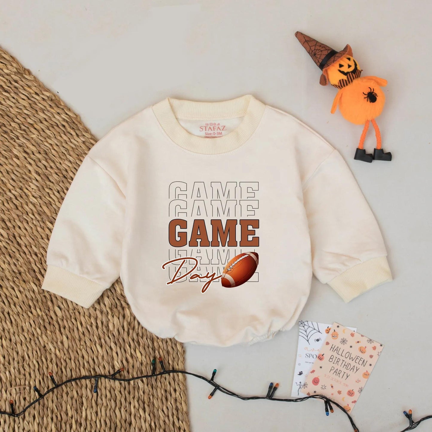 Game Day Football Baby Romper Set - Touchdown Season Outfit, Brown Football Design, Soft Cotton Bodysuit, Football Baby Gift, Adorable Baby Clothes (139 chars)