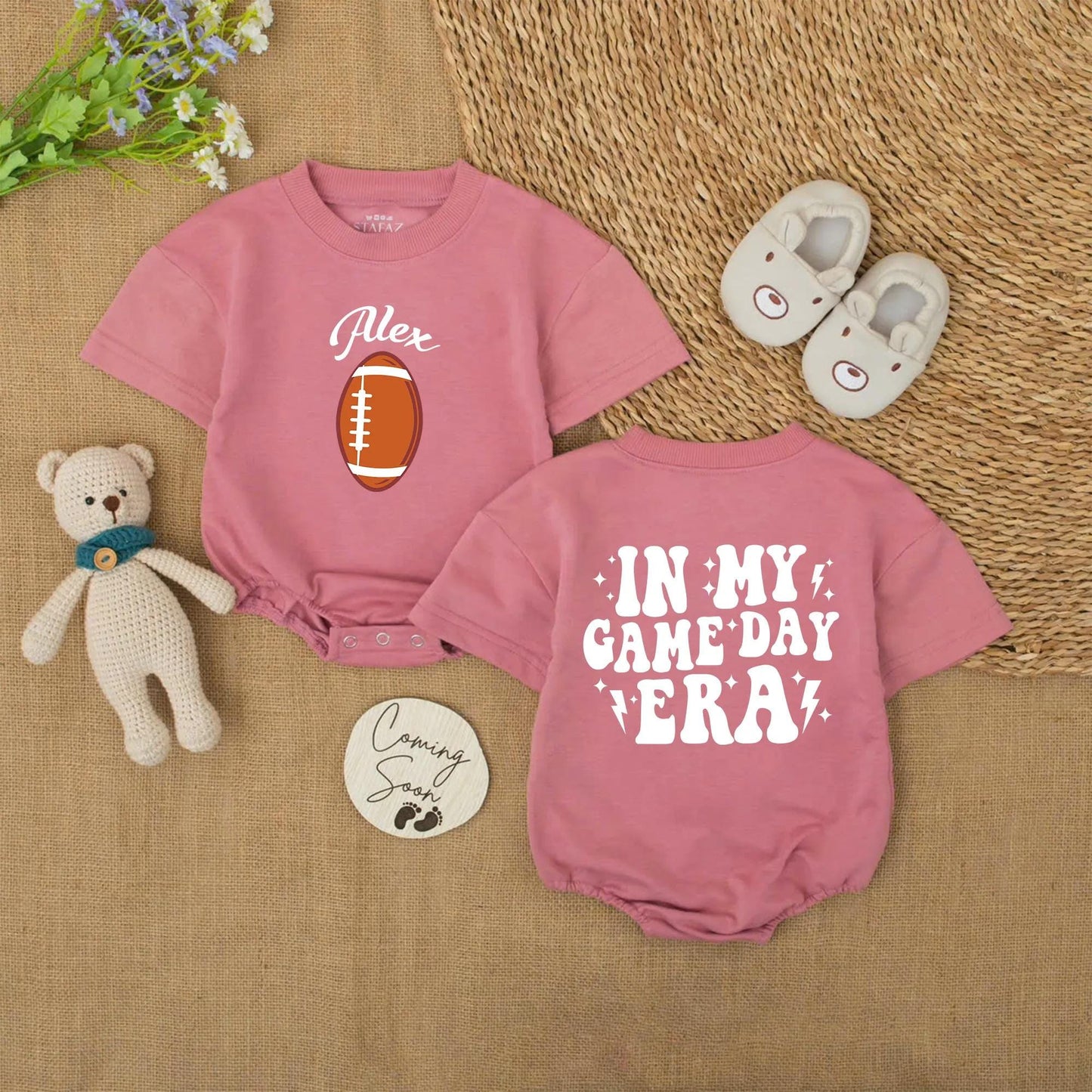Personalized Alex Football Romper, In My Game Day Era Baby Outfit, Football Season Baby Boy Gift, Vintage Style Bodysuit