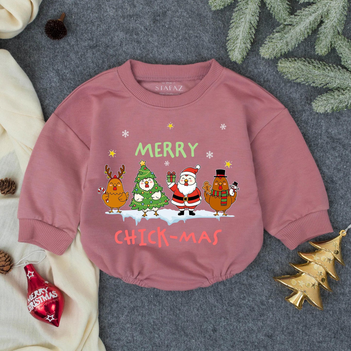 Merry Chick-Mas Christmas Baby Romper, Funny Chicken Outfit, Holiday Farm Animal Bodysuit, Cute Xmas Gift, Playful Toddler Clothes, Soft Cotton 138 char