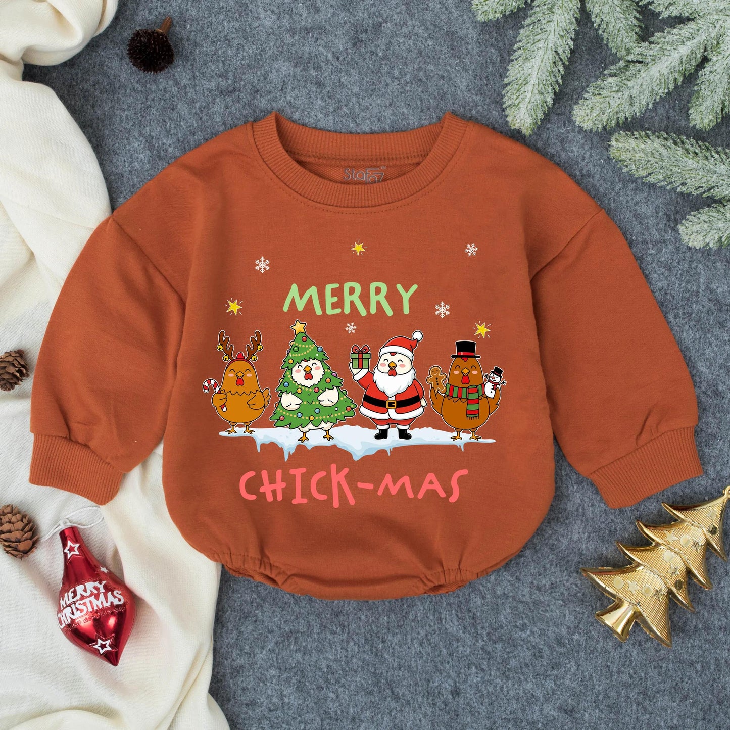 Merry Chick-Mas Christmas Baby Romper, Funny Chicken Outfit, Holiday Farm Animal Bodysuit, Cute Xmas Gift, Playful Toddler Clothes, Soft Cotton 138 char