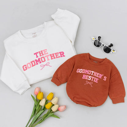 Matching Godmother & Bestie Pink Bow Shirts Godparent Gift, Aunt & Niece Outfit, Coquette Style Baby Shower Present