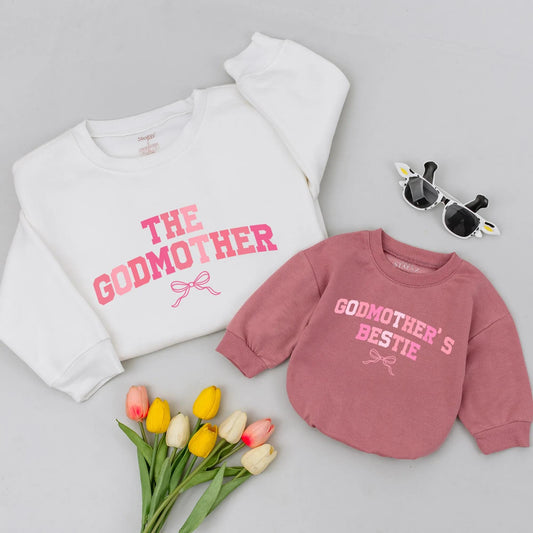 Matching Godmother & Bestie Pink Bow Shirts Godparent Gift, Aunt & Niece Outfit, Coquette Style Baby Shower Present