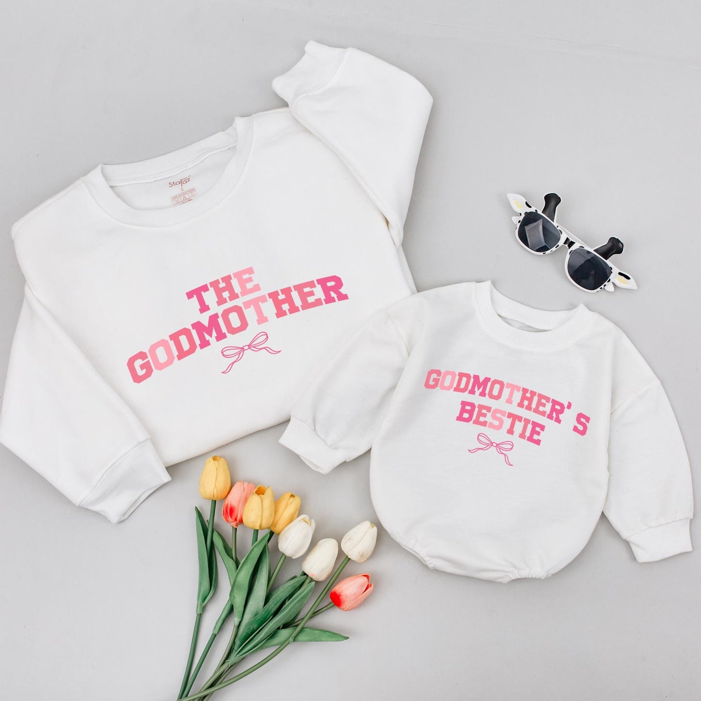 Matching Godmother & Bestie Pink Bow Shirts Godparent Gift, Aunt & Niece Outfit, Coquette Style Baby Shower Present