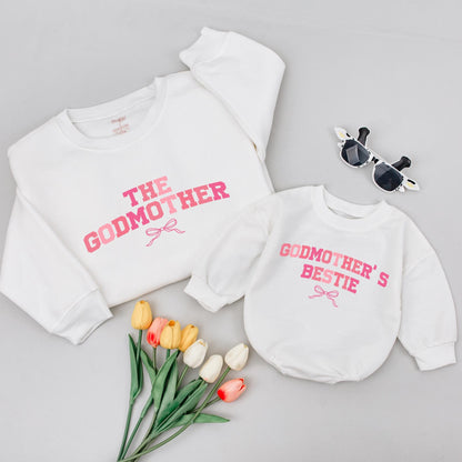 Matching Godmother & Bestie Pink Bow Shirts Godparent Gift, Aunt & Niece Outfit, Coquette Style Baby Shower Present