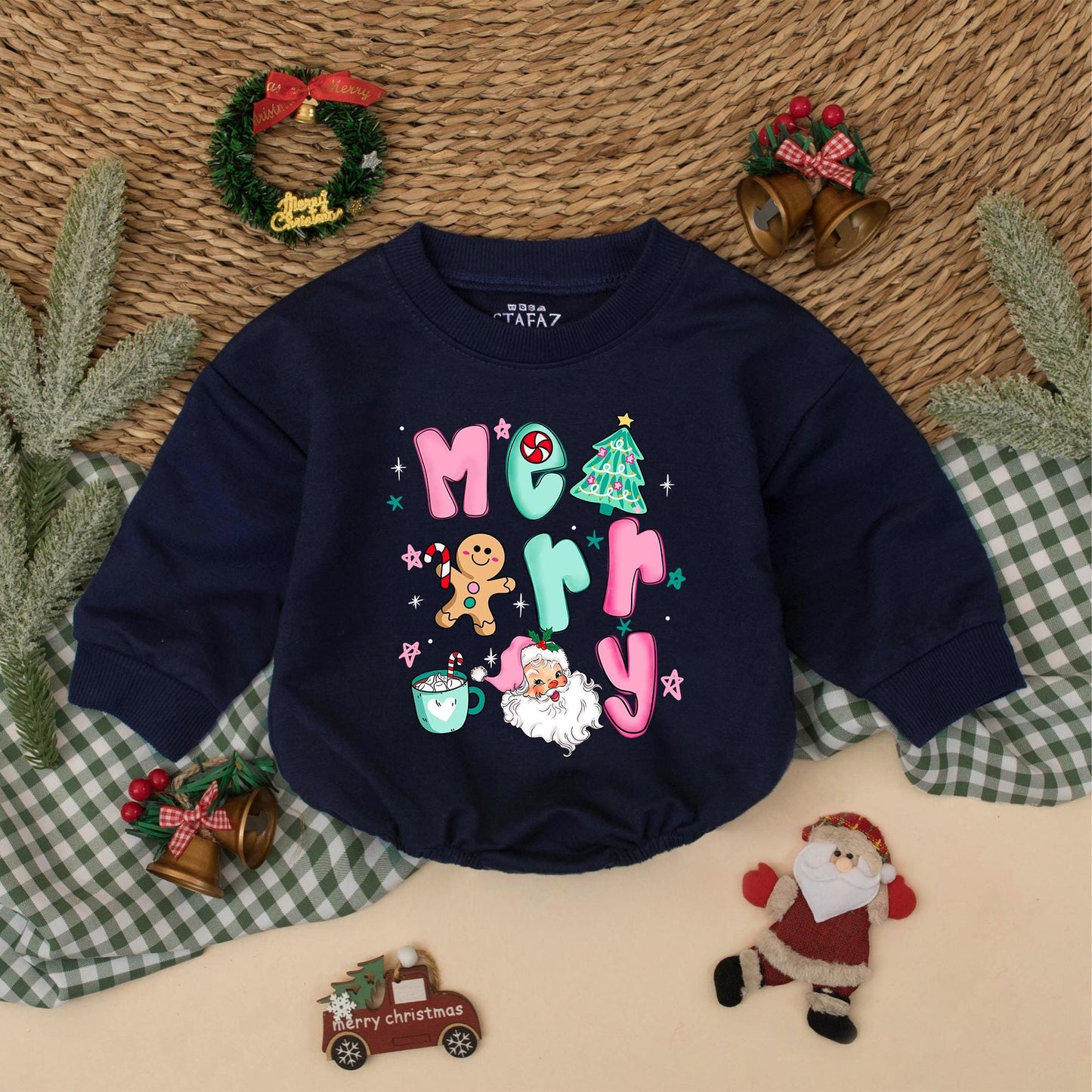 Merry Christmas Bubble Romper for Baby Girl | Cute Holiday Xmas Bodysuit Newborn Toddler Outfit | Christmas Baby Shower Gift