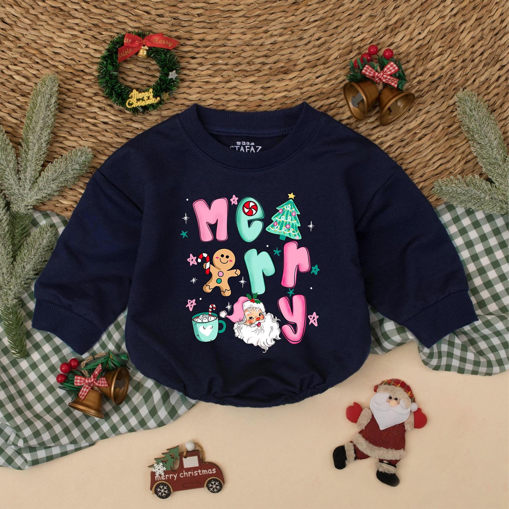 Merry Christmas Bubble Romper for Baby Girl | Cute Holiday Xmas Bodysuit Newborn Toddler Outfit | Christmas Baby Shower Gift