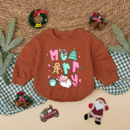 Merry Christmas Bubble Romper for Baby Girl | Cute Holiday Xmas Bodysuit Newborn Toddler Outfit | Christmas Baby Shower Gift