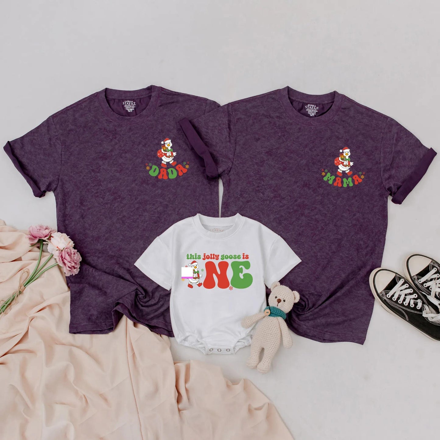 Personalized Christmas Goose Family Matching Shirts, Funny Holiday Tee for Dad, Mama, Brother, This Jolly Goose is ONE, Xmas Gift, Family Reunion Shirt