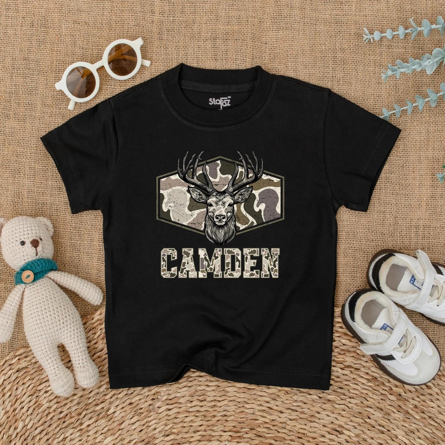 Personalized Camo Deer Hunting Romper for Baby Boy - Custom Bodysuit, Infant Clothes, Baby Shower Gift, Outdoor Outfit