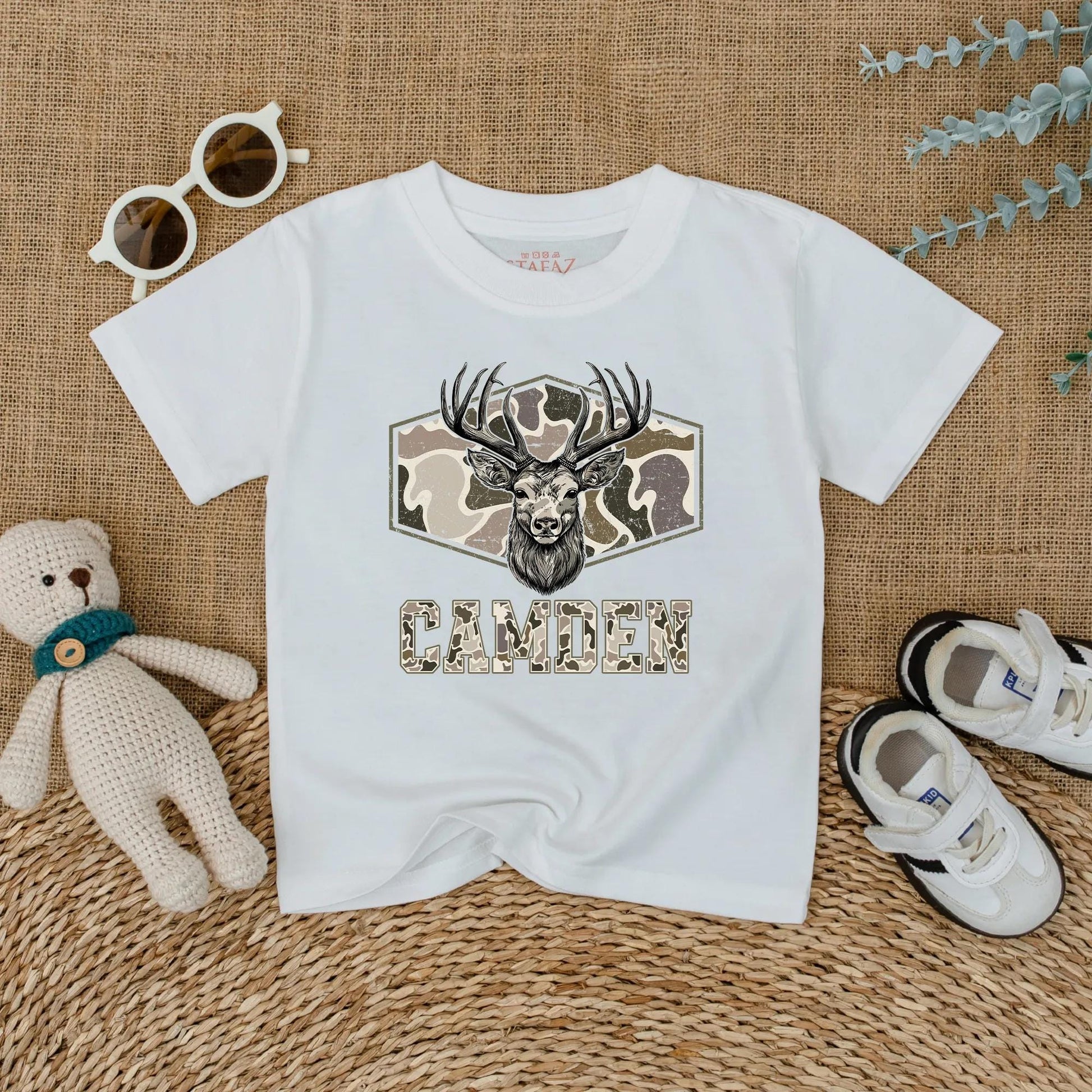 Personalized Camo Deer Hunting Romper for Baby Boy - Custom Bodysuit, Infant Clothes, Baby Shower Gift, Outdoor Outfit