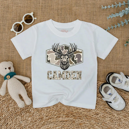Personalized Camo Deer Hunting Romper for Baby Boy - Custom Bodysuit, Infant Clothes, Baby Shower Gift, Outdoor Outfit