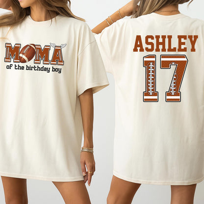 Custom Name Number Football First Birthday Matching Family Game Day Party Shirts featuring MOMA of the Birthday Boy design