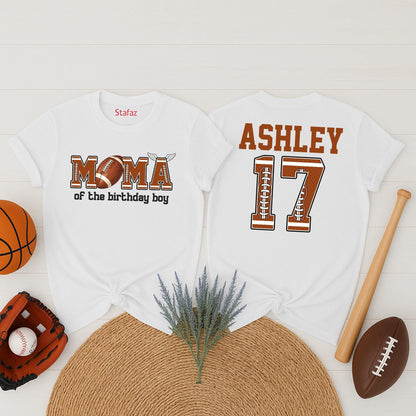 Custom Name Number Football First Birthday Matching Family Game Day Party Shirts featuring MOMA of the Birthday Boy design