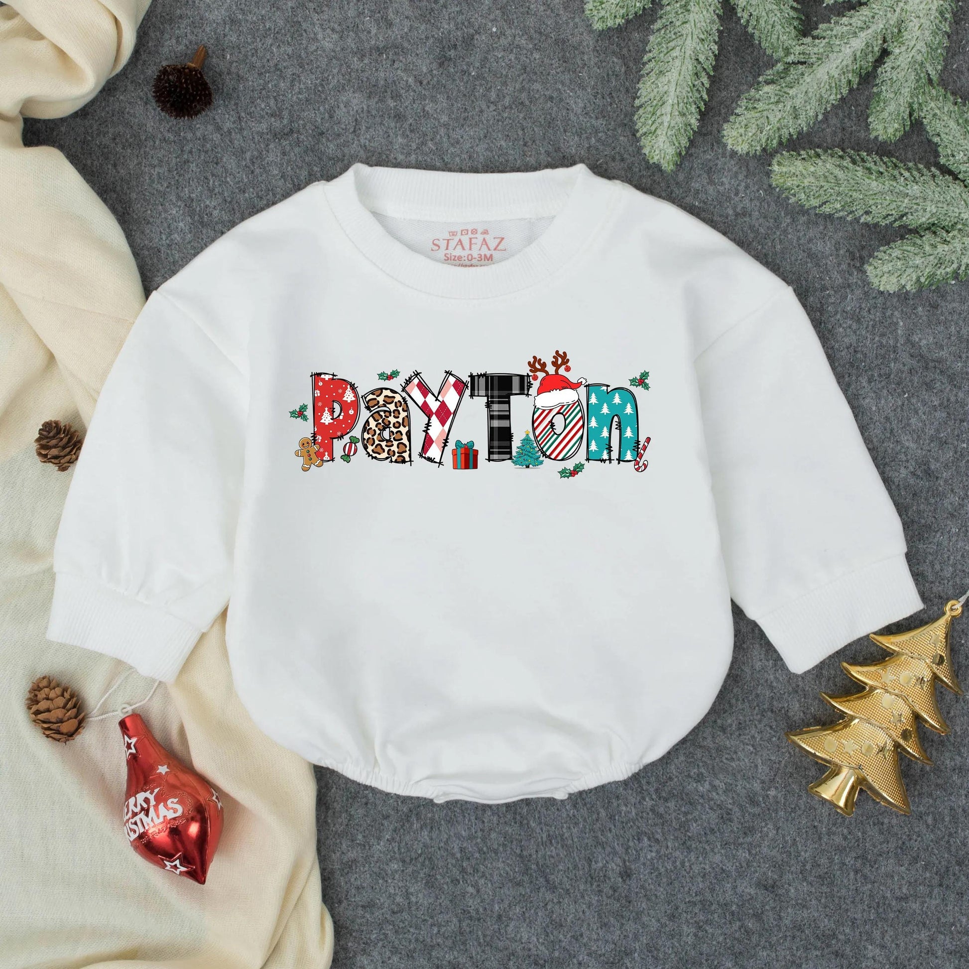 Personalized Baby Boy First Christmas Romper Outfit Custom Name Holiday Bubble Toddler Clothes Winter Gift Festive Infant Outfit Adorable Xmas 138