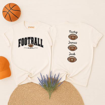 Custom Football Mom Shirt with Kids Names Game Day Tee Proud Mama Sports Fan Gift Team Spirit Outfit