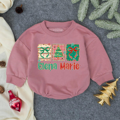 Elena Marie Christmas Girl Bubble Romper, Festive Baby Outfit, Personalized Holiday Toddler Clothes, First Christmas Gift, Snowflake Design