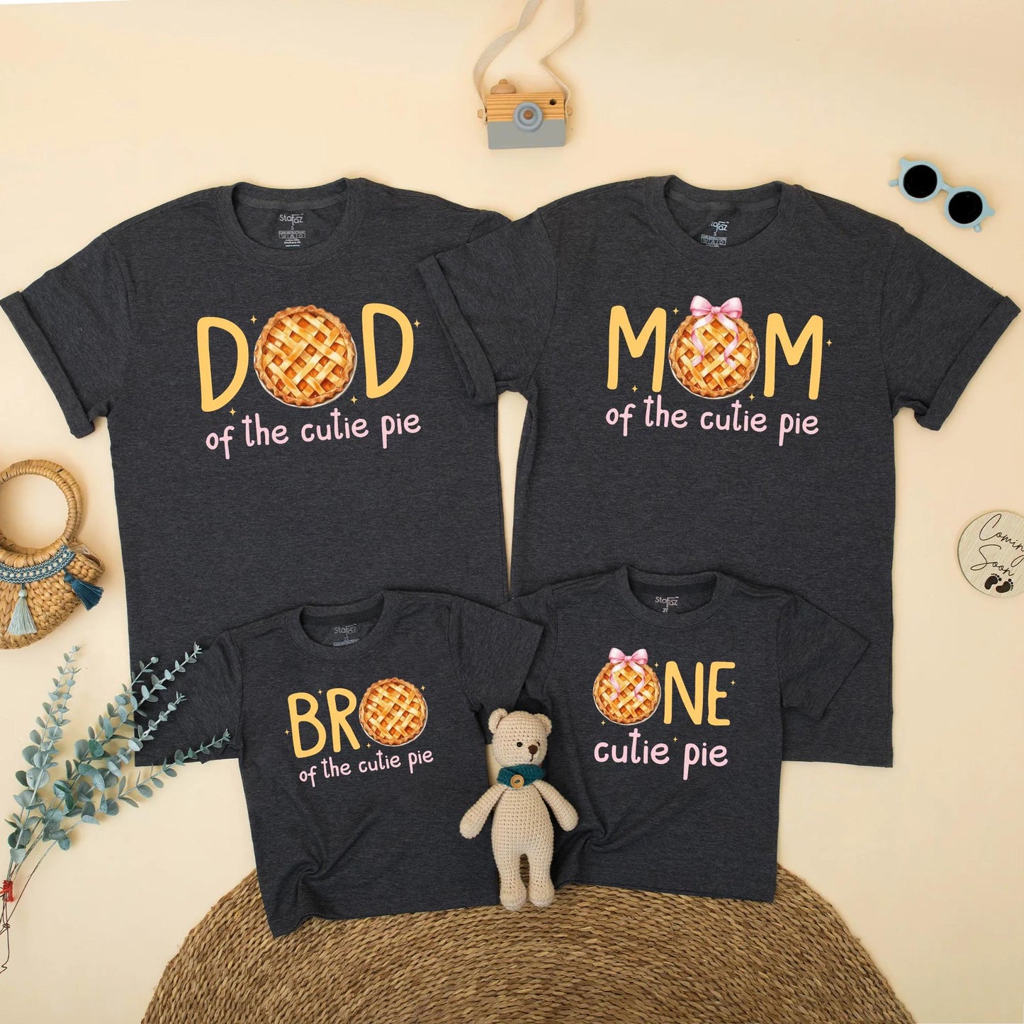 Matching One Cutie Pie Family Birthday Shirts - Fall Pumpkin Pie 1st Birthday Outfit Mommy & Baby Girl Gift